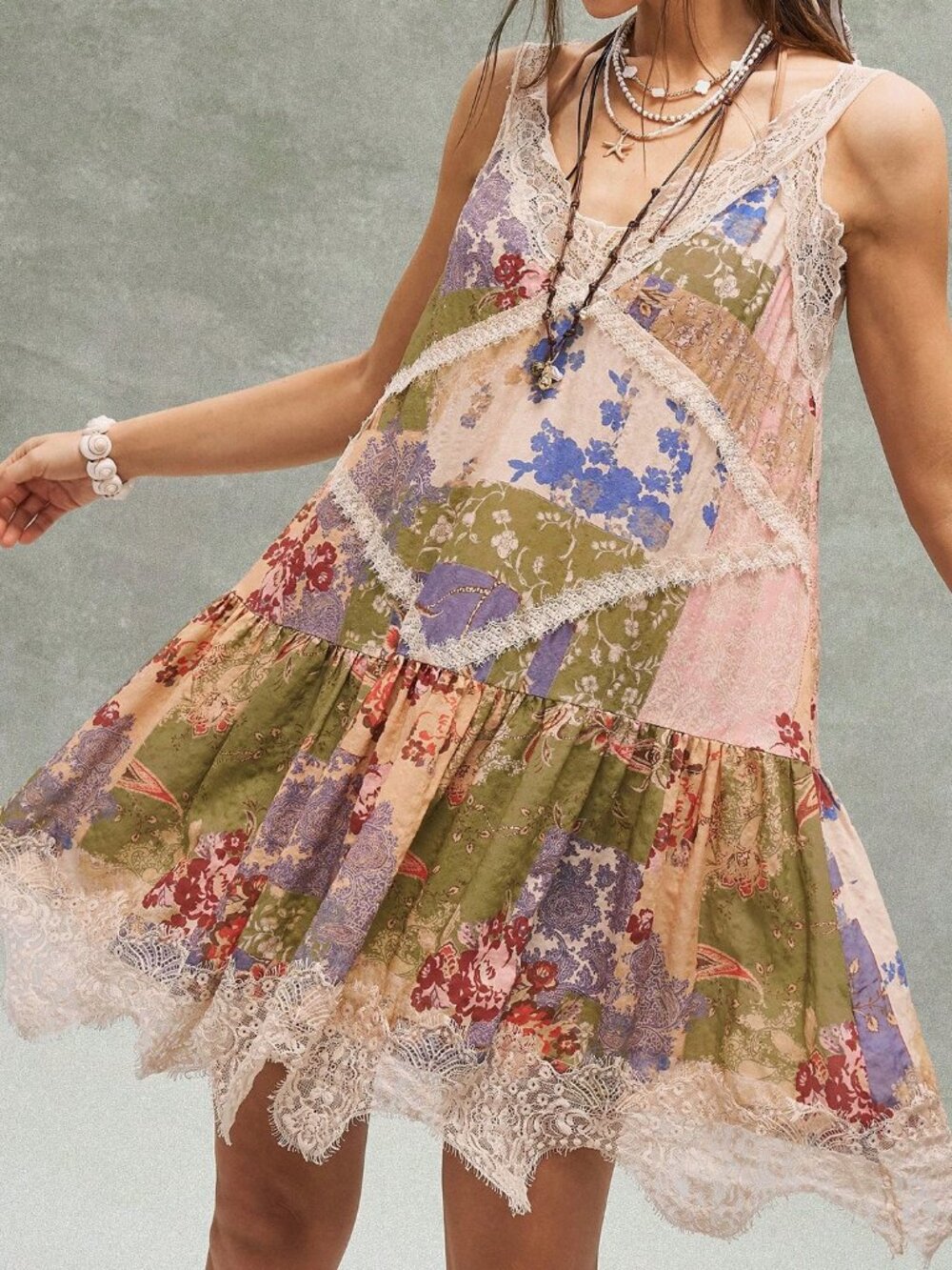 Apricot Boho Women's Casual Embroidery Lace Random Print Sleeveless Cami Dress
